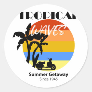 Rond Sticker de la plage d'été des vagues tropicales