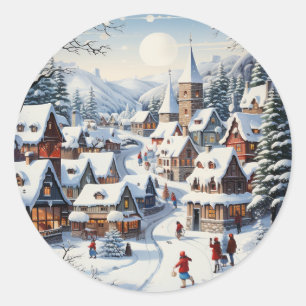 Rond Sticker de la scène de Noël Winter Wonderland