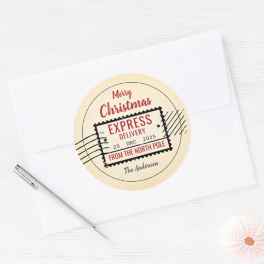 Rond Sticker de livraison spéciale Noël Vintage (Enveloppe)