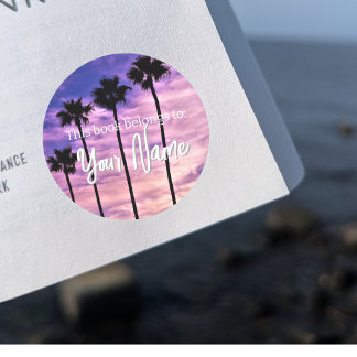 Rond Sticker de livre personnalisable Palm Tree