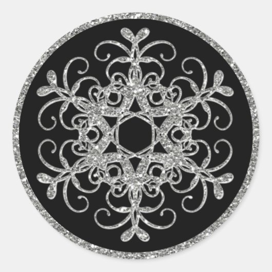 Rond Sticker de Mariage de flocon de neige noir, Partie (Devant)
