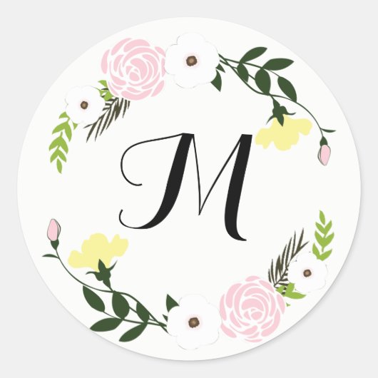 Rond Sticker de mariage de jardin fleuri monogramme (Devant)