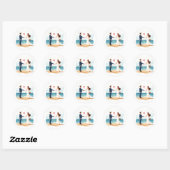 Rond Sticker de mariage de plage (Feuille)