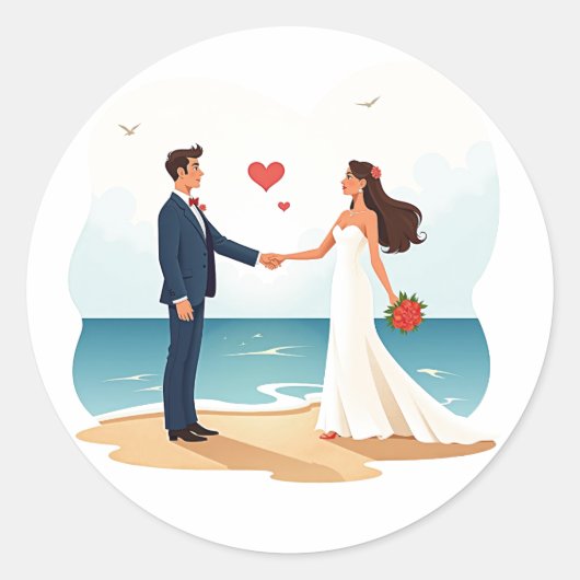 Rond Sticker de mariage de plage (Devant)