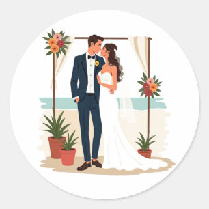 Rond Sticker de mariage de plage