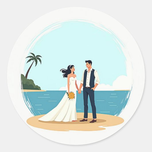 Rond Sticker de mariage de plage (Devant)
