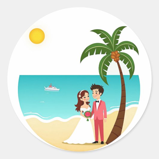 Rond Sticker de mariage de plage (Devant)