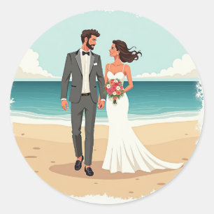 Rond Sticker de mariage de plage