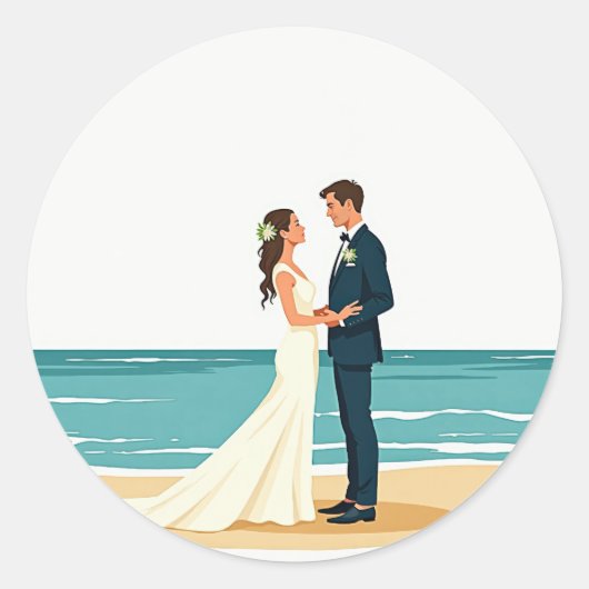 Rond Sticker de mariage de plage (Devant)