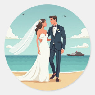 Rond Sticker de mariage de plage parfait