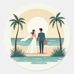 Rond Sticker de mariage de plage parfait