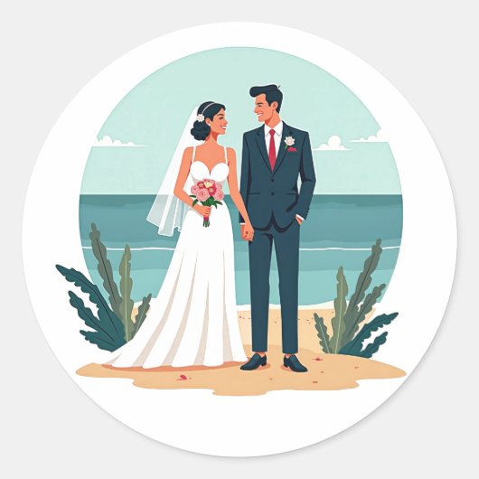 Rond Sticker de mariage Dreamy Beach (Devant)