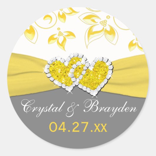 Rond Sticker de mariage floral jaune, gris, blanc (Devant)