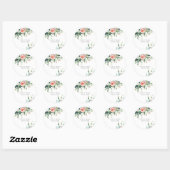 Rond Sticker de mariage floral rose et blanc (Feuille)