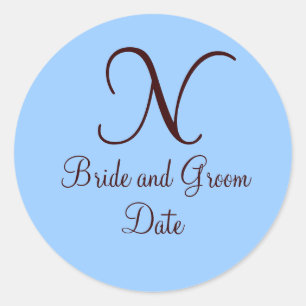 Rond Sticker de mariage pour le Monogramme bleu et Brow