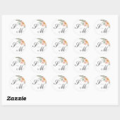 Rond Sticker de mariage pour un monogramme orange clair (Feuille)