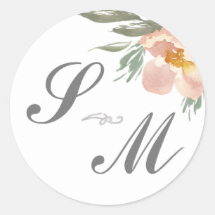 Rond Sticker de mariage pour un monogramme orange clair