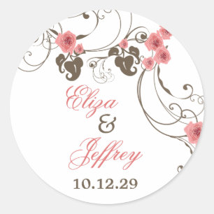 Rond Sticker de mariage rose Roses Fleur Floral Élégant
