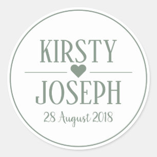 Rond Sticker de mariage rustique Boho Feather Green Spr