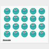 Rond Sticker de mariage turquoise et rose Inséparables (Feuille)