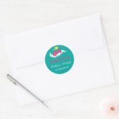 Rond Sticker de mariage turquoise et rose Inséparables (Enveloppe)
