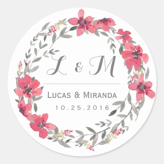 Rond Sticker de mariage vintage rose floral (Devant)
