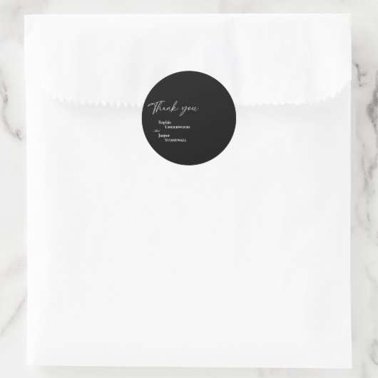 Rond Sticker de Merci Mariage noir classique moderne (Sac)