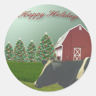 Rond Sticker de Noël à Angus Cow