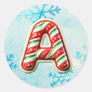 Rond Sticker de Noël "A" sucre de canne, Stripes Festiv