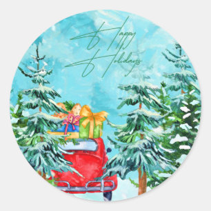 Rond Sticker de Noël Aquarelle tendance Happy Holidays