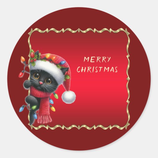 Rond Sticker de Noël Black Cat (Devant)