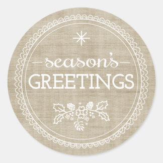 Rond Sticker de Noël Burlap Bonnes Fêtes modernes