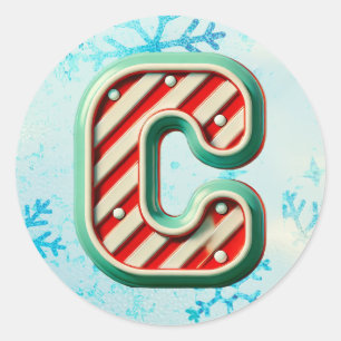 Rond Sticker de Noël "C" sucre de canne, Festive Stripe