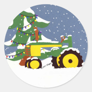Rond Sticker de Noël de l'enveloppe du tracteur