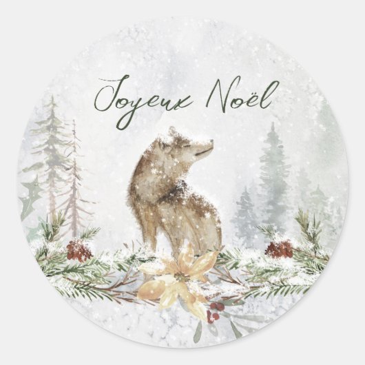 Rond Sticker de Noël français pour loup de paysage de b (Devant)