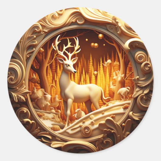 Rond Sticker de Noël Gold Deer (Devant)