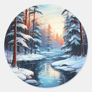 Rond Sticker de Noël Icy Pond et Pines
