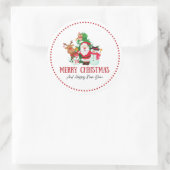 Rond Sticker de Noël Illustration Rouge et Vert (Sac)