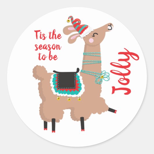 Rond sticker de Noël Jolly Llama (Devant)