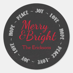 Rond Sticker de Noël Joyeux et Lumineux
