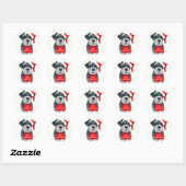 Rond Sticker de Noël Mini Schnauzer Chien Santa Hat (Feuille)