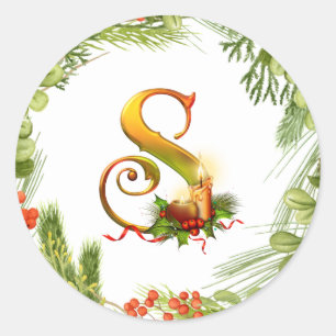 Rond Sticker de Noël monogramme avec couronne