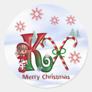 Rond Sticker de Noël Monogramme K