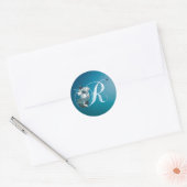 Rond Sticker de Noël Monogramme R Turquoise Ornement (Enveloppe)