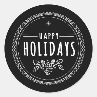 Rond Sticker de Noël noir moderne Joyeux Vacances ronde