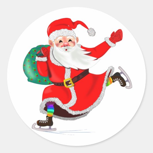 Rond Sticker de Noël Père Noël cadeau (Devant)