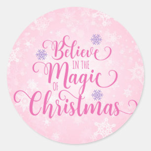 Rond Sticker de Noël Pink Snowflake