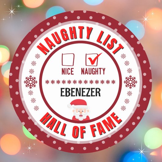 Rond Sticker de Noël Red Naughty ou Nice Hall de la ren