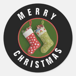 Rond Sticker de Noël rouge et vert
