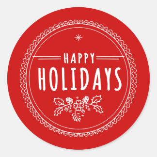 Rond Sticker de Noël rouge moderne Happy Holiday Round